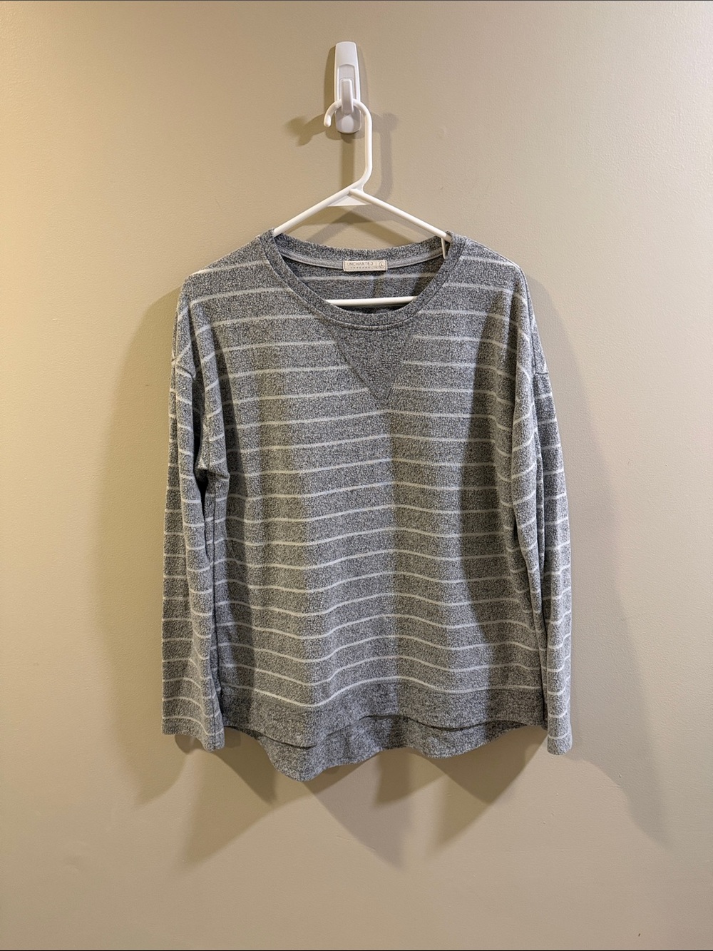 Women's Gray Striped Crewneck Sweater